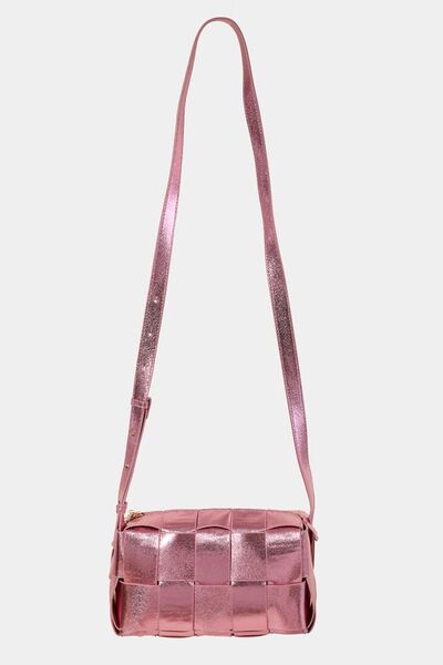 Fame Woven Crossbody Bag with Adjustable Strap Rose Gold One Size Bags