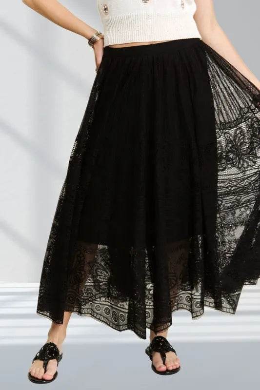 ADORA Elastic Waist Raw Hem Lace Maxi Skirt - Shop Style & More | Fresh Looks, Everyday Deals & Free Shipping