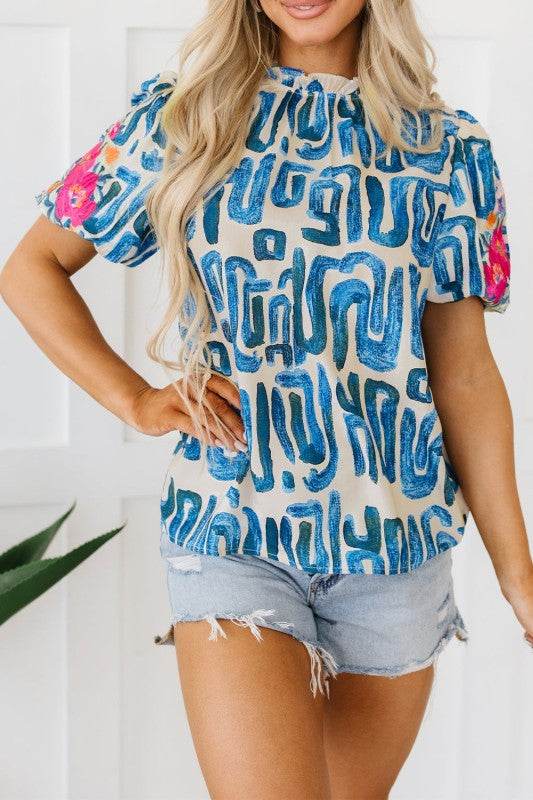 Lara Puff Sleeve Frilled Neck Printed Top - Shop Style & More | Fresh Looks, Everyday Deals & Free Shipping