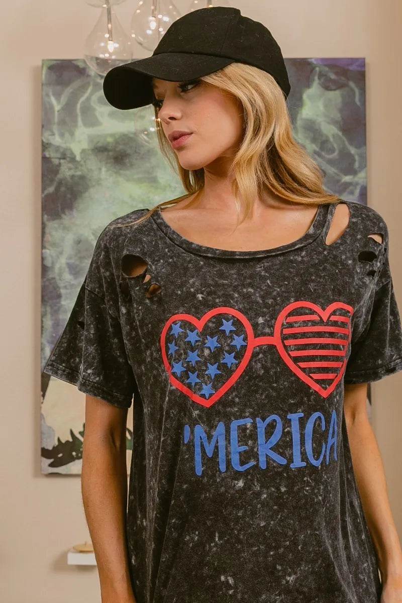 BiBi 4th Of July Theme Mineral Washed Laser Cut Top - Shop Style & More | Fresh Looks, Everyday Deals & Free Shipping