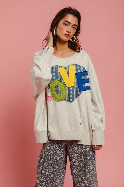BiBi LOVE Heart Patch Slit French Terry Sweatshirt - Shop Style & More | Fresh Looks, Everyday Deals & Free Shipping