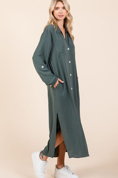 Mittoshop Airflow V-Neck Long Sleeve Button Down Maxi Dress Casual Dresses