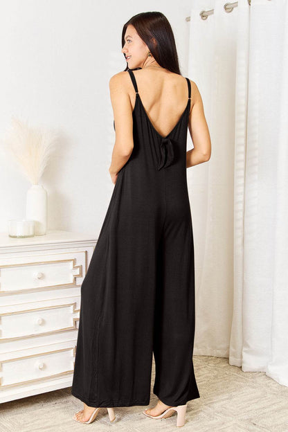 Double Take Full Size Soft Rayon Spaghetti Strap Tied Wide Leg Jumpsuit - Shop Style & More | Fresh Looks, Everyday Deals & Free Shipping
