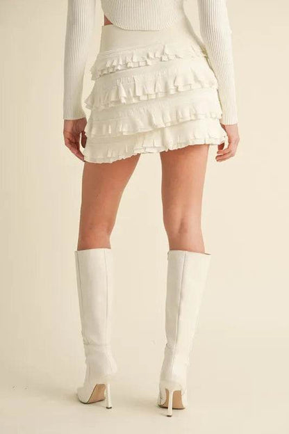 MABLE Ruffled Detail High Waist Knit Mini Skirt - Shop Style & More | Fresh Looks, Everyday Deals & Free Shipping