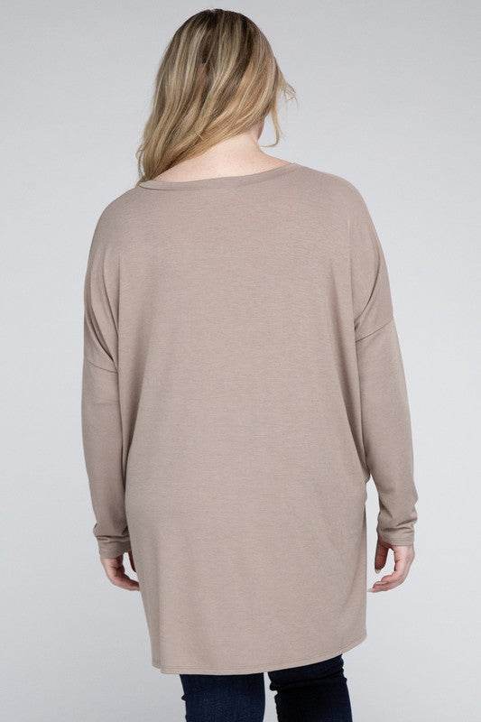 Plus Dolman Sleeve V-Neck Side Slit Hi-Low Hem Top - Shop Style & More | Fresh Looks, Everyday Deals & Free Shipping