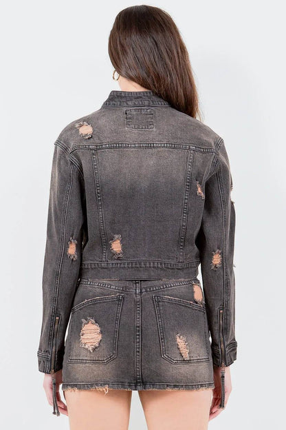 American Bazi Full Size Distressed Star Stud Trim Denim Rider Jacket Plus Size - Shop Style & More | Fresh Looks, Everyday Deals & Free Shipping