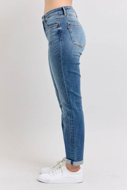 Judy Blue Full Size Mid Rise Skinny Cuff Jeans with Pockets Plus Size - Shop Style & More | Fresh Looks, Everyday Deals & Free Shipping