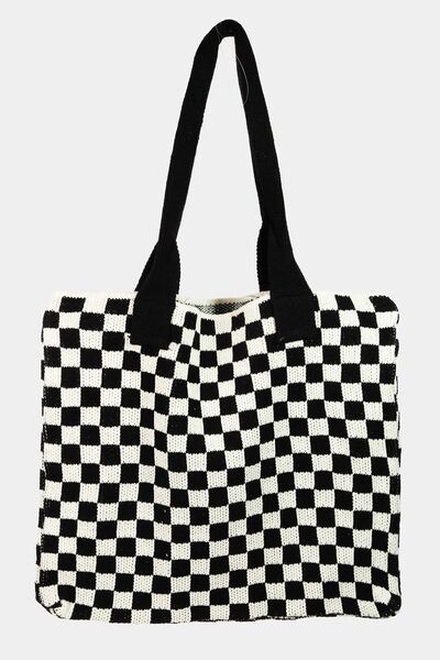 Fame Checkered Pattern Tote Bag Black One Size Bags