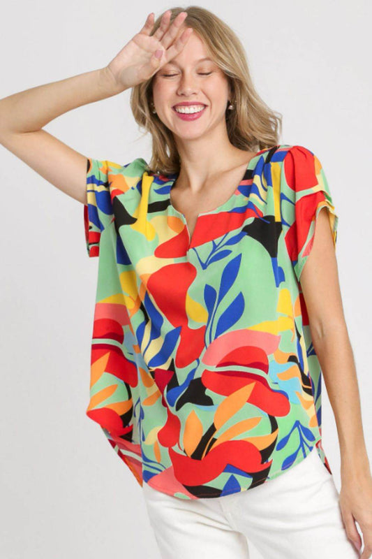 Umgee Full Size Short Sleeved Abstract Print Top Plus Size - Shop Style & More | Fresh Looks, Everyday Deals & Free Shipping