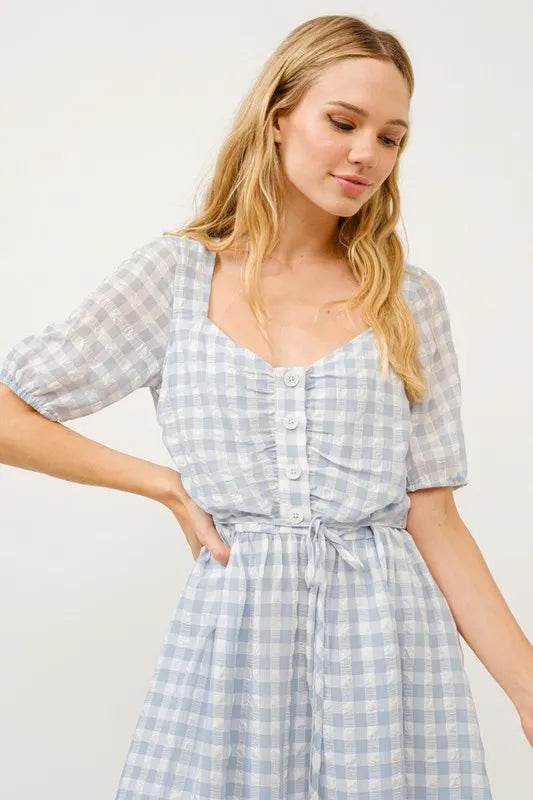 And The Why Puff Sleeve Ruched Button Front Gingham Dress - Shop Style & More | Fresh Looks, Everyday Deals & Free Shipping