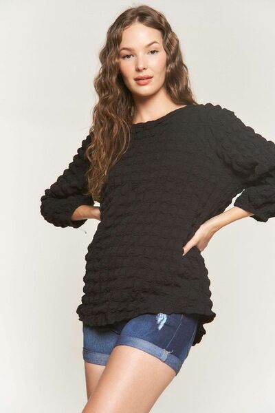 ADORA Bubble Texture Round Neck Blouse - Shop Style & More | Fresh Looks, Everyday Deals & Free Shipping