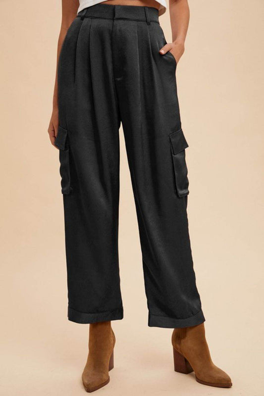 Annie Wear Wide Leg Cargo Satin Pants - Shop Style & More | Fresh Looks, Everyday Deals & Free Shipping