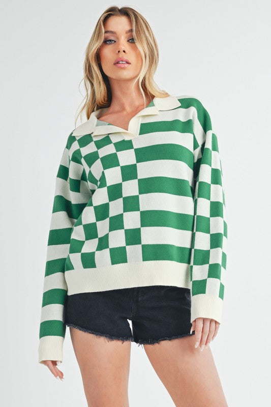 Aemi + Co Striped & Checkered Drop Shoulder Sweater Hoodies & Sweaters