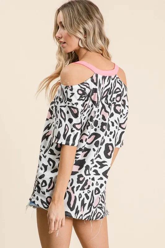 BiBi Leopard Print Top with Shoulder Cut Out - Shop Style & More | Fresh Looks, Everyday Deals & Free Shipping