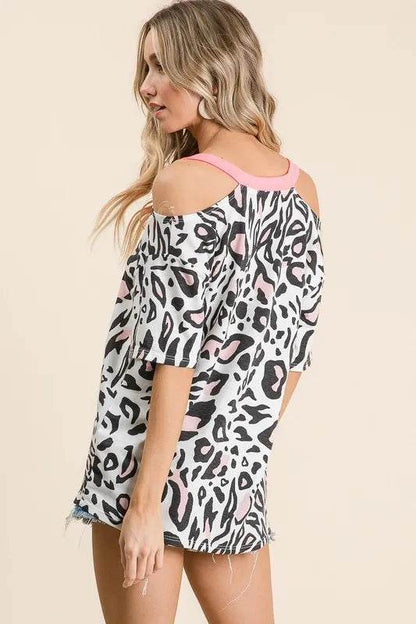 BiBi Leopard Print Top with Shoulder Cut Out - Shop Style & More | Fresh Looks, Everyday Deals & Free Shipping