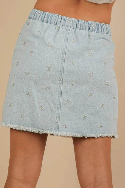 VERY J Bow Printed Casual Denim Mini Skirt - Shop Style & More | Fresh Looks, Everyday Deals & Free Shipping