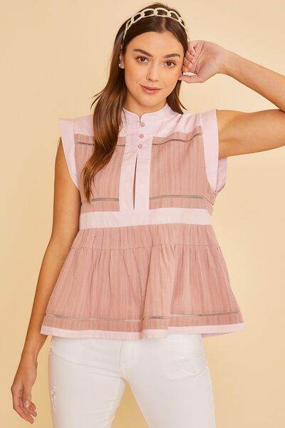 Annie Wear Contrast Trim Peplum Button Detail Blouse - Shop Style & More | Fresh Looks, Everyday Deals & Free Shipping