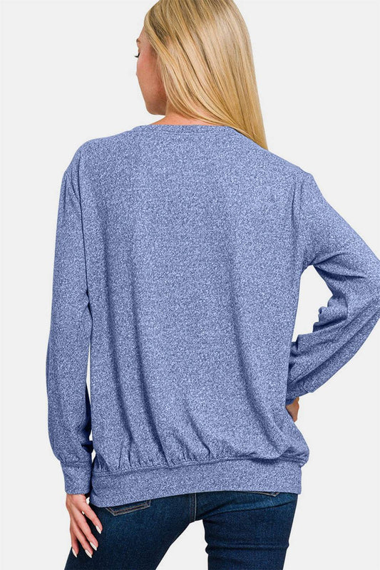Zenana Full Size Melange Round Neck Top - Shop Style & More | Fresh Looks, Everyday Deals & Free Shipping