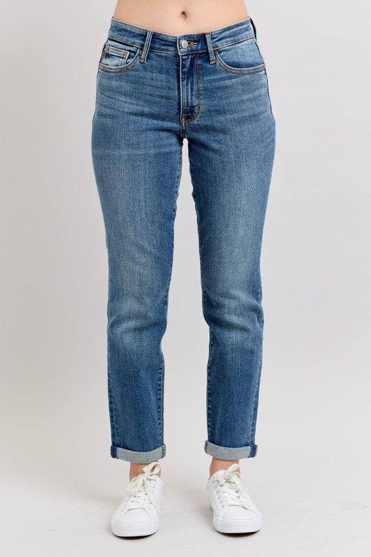 Judy Blue Full Size Mid Rise Skinny Cuff Jeans with Pockets Plus Size - Shop Style & More | Fresh Looks, Everyday Deals & Free Shipping