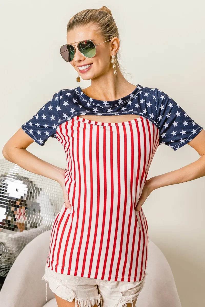 BiBi American Flag Theme Front Cut Out Top - Shop Style & More | Fresh Looks, Everyday Deals & Free Shipping