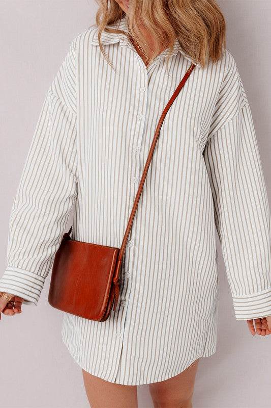 Stripe Long Sleeve Button Up Mini Shirt Dress - Shop Style & More | Fresh Looks, Everyday Deals & Free Shipping