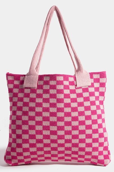 Fame Checkered Pattern Tote Bag Pink One Size Bags