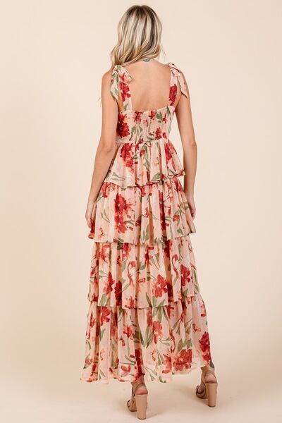 Mittoshop Layered Floral Sweetheart Neck Maxi Dress Casual Dresses