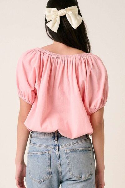 Mittoshop Linen Two-Way Short Sleeve Crop Blouse Blouses