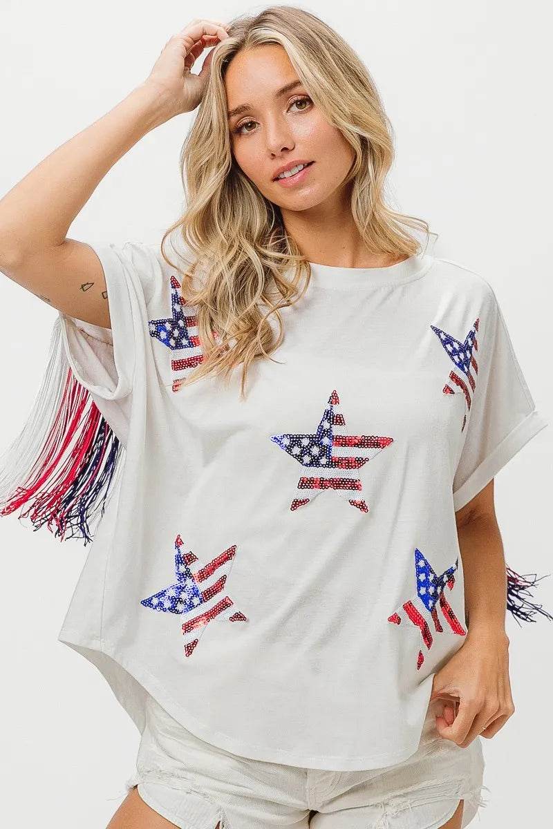 BiBi American Flag Sequin Star Fringe Top - Shop Style & More | Fresh Looks, Everyday Deals & Free Shipping