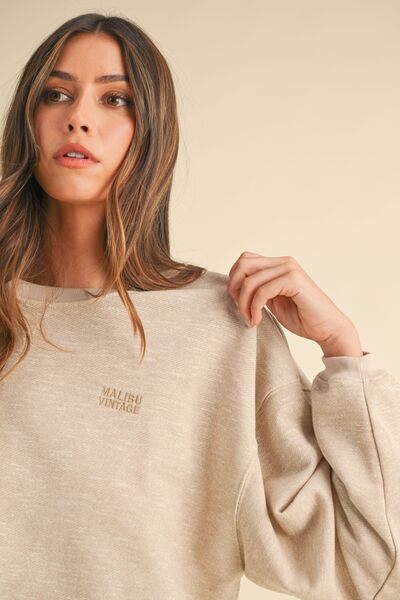 Mable Round Neck Letter Embroidery Crop Sweatshirt Hoodies & Sweaters