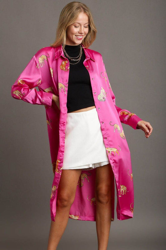 Umgee Full Size Animal Print Button Down Midi Shirt Dress Plus Size - Shop Style & More | Fresh Looks, Everyday Deals & Free Shipping