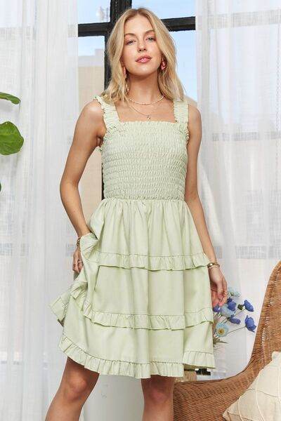 ADORA Smocked Ruffled Wide Strap Mini Dress - Shop Style & More | Fresh Looks, Everyday Deals & Free Shipping