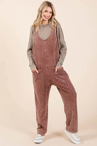 Mittoshop Mineral Wash Relaxed Fit Sleeveless Harem Jumpsuit - Shop Style & More | Fresh Looks, Everyday Deals & Free Shipping