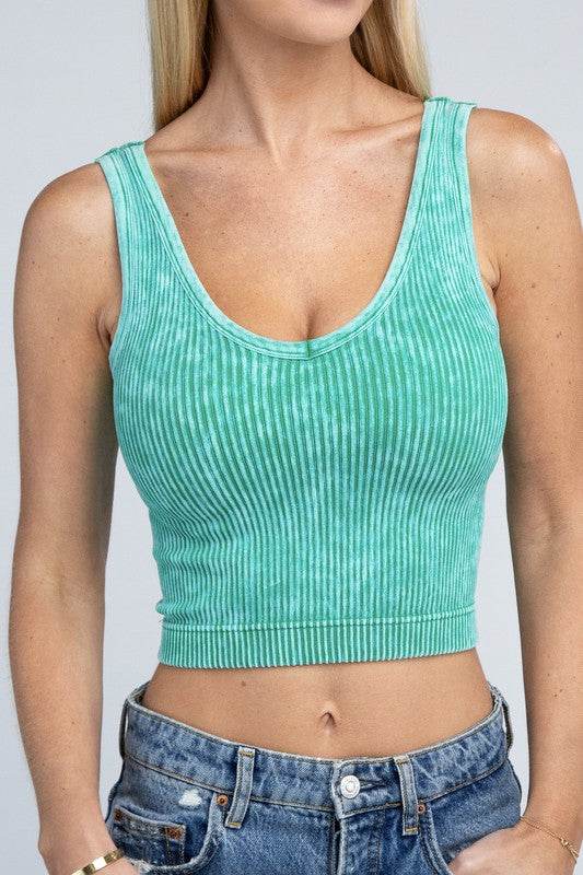 2-Way Neckline Washed Ribbed Cropped Tank Top - Shop Style & More | Fresh Looks, Everyday Deals & Free Shipping