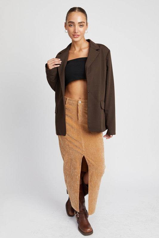CORDUROY MID SKIRT WITH FRONT SLIT - Shop Style & More | Fresh Looks, Everyday Deals & Free Shipping