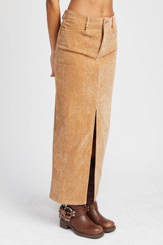 CORDUROY MID SKIRT WITH FRONT SLIT - Shop Style & More | Fresh Looks, Everyday Deals & Free Shipping