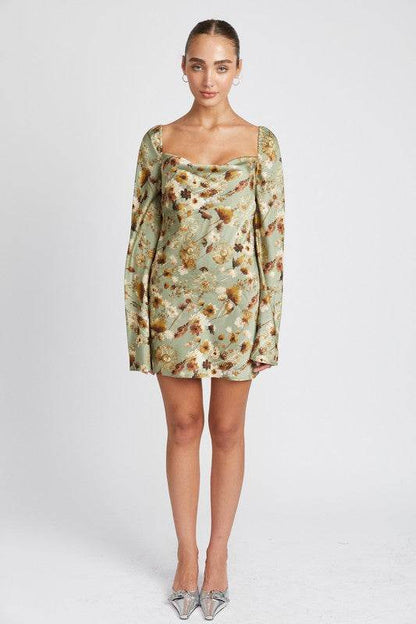 FLORAL LONG SLEEVE MINI DRESS WITH OPEN BACK - Shop Style & More | Fresh Looks, Everyday Deals & Free Shipping