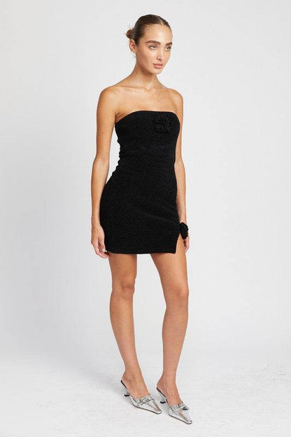 ROSETTE MINI TUBE DRESS WITH SLIT - Shop Style & More | Fresh Looks, Everyday Deals & Free Shipping