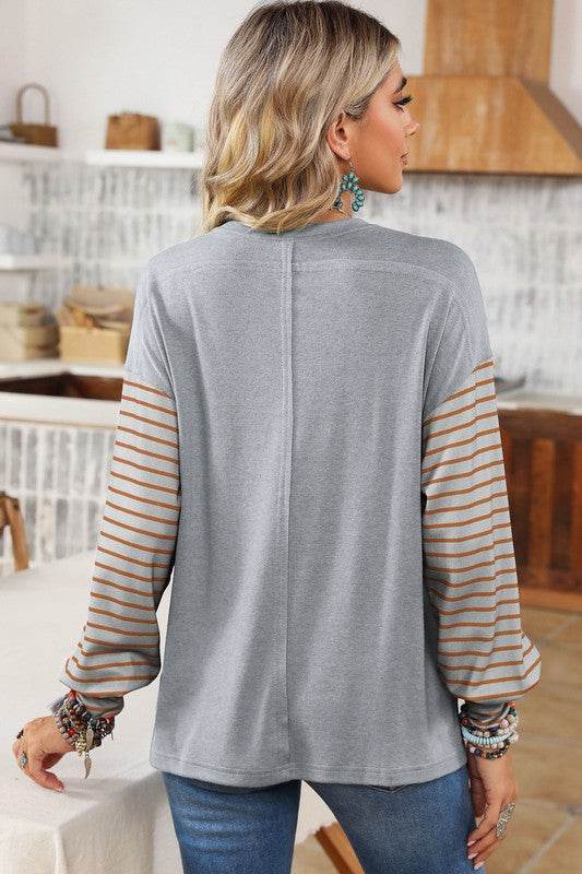 Colorblock Striped Bishop Sleeve Side Slits Top - Shop Style & More | Fresh Looks, Everyday Deals & Free Shipping