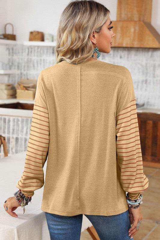 Colorblock Striped Bishop Sleeve Side Slits Top - Shop Style & More | Fresh Looks, Everyday Deals & Free Shipping