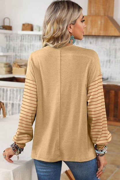 Colorblock Striped Bishop Sleeve Side Slits Top - Shop Style & More | Fresh Looks, Everyday Deals & Free Shipping