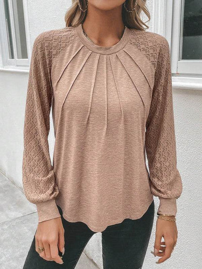 Contrast Lace Raglan Sleeve Plicated Top - Shop Style & More | Fresh Looks, Everyday Deals & Free Shipping