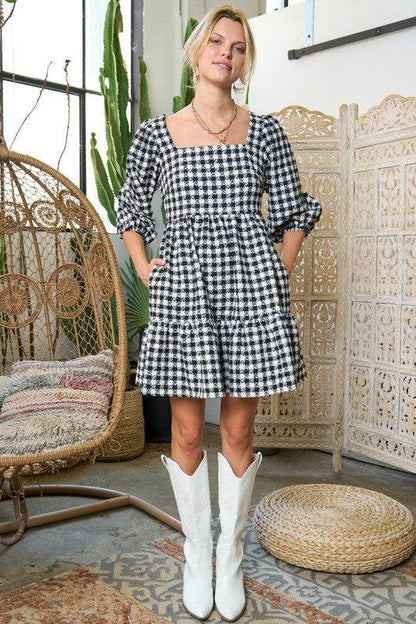TWEED PUFF SLEEVE MINI DRESS JJD5023P - Shop Style & More | Fresh Looks, Everyday Deals & Free Shipping