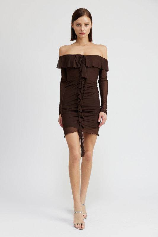 OFF SHOULDER MINI DRESS WITH RUFFLE DETAIL - Shop Style & More | Fresh Looks, Everyday Deals & Free Shipping