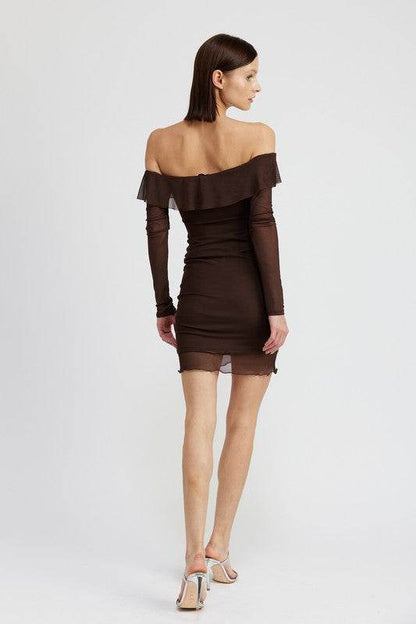 OFF SHOULDER MINI DRESS WITH RUFFLE DETAIL - Shop Style & More | Fresh Looks, Everyday Deals & Free Shipping