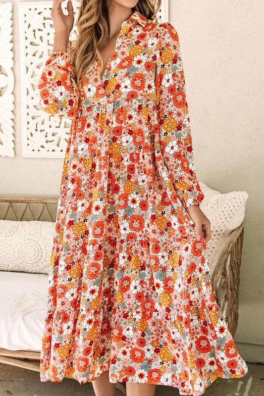 Boho Floral Collared Long Sleeve Dress - Shop Style & More | Fresh Looks, Everyday Deals & Free Shipping