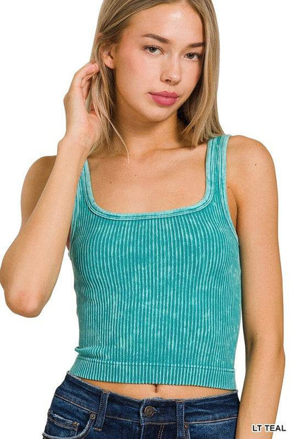2-Way Neckline Washed Ribbed Cropped Tank Top - Shop Style & More | Fresh Looks, Everyday Deals & Free Shipping