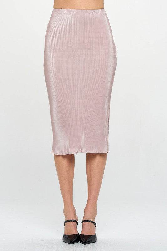 Made in USA Solid Plisse Midi Skirt with Slit - Shop Style & More | Fresh Looks, Everyday Deals & Free Shipping