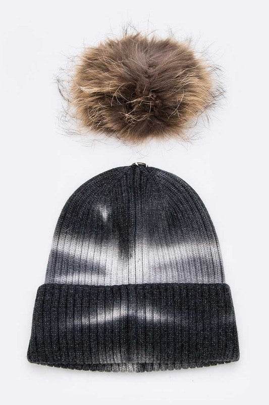 Large Genuine Fur Pom Tie Dyed Beanie - Shop Style & More | Fresh Looks, Everyday Deals & Free Shipping