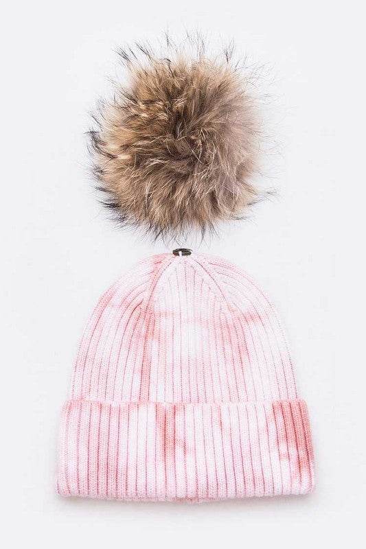 Large Genuine Fur Pom Tie Dyed Beanie - Shop Style & More | Fresh Looks, Everyday Deals & Free Shipping